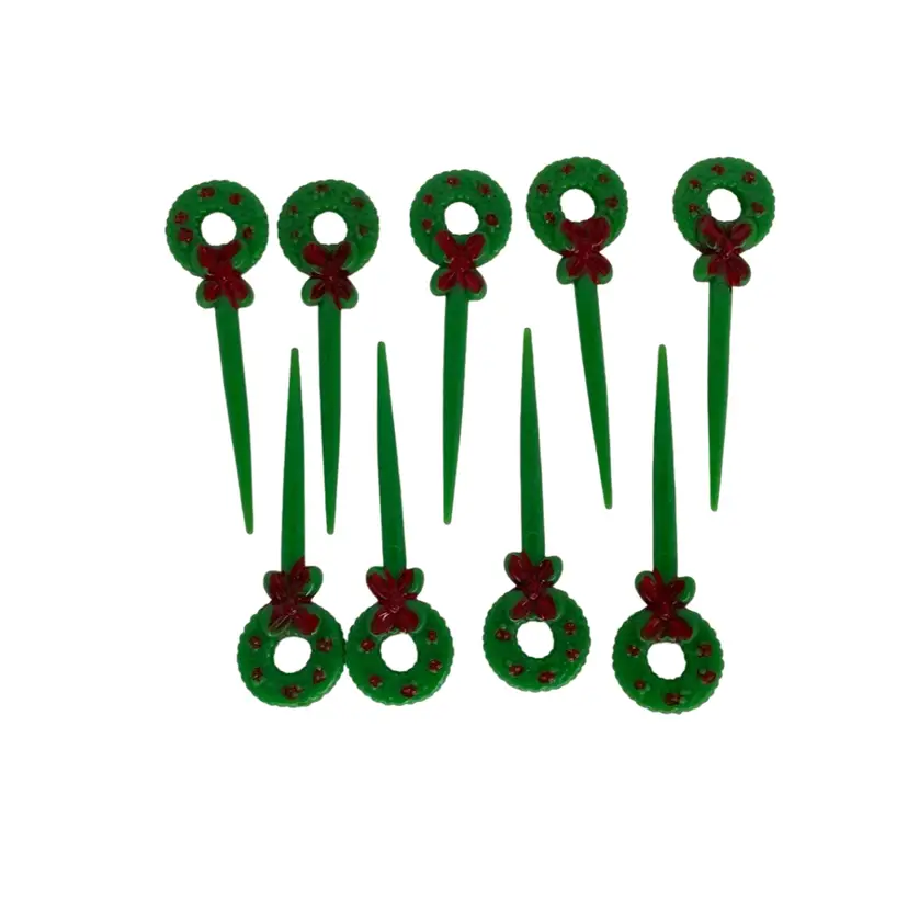 Vintage Christmas Cupcake Cocktail Party Picks Amscan Lot Of 9 3D Plastic Wreath