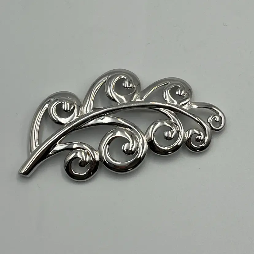 Vintage Silver Tone Trifari Leaf Brooch
