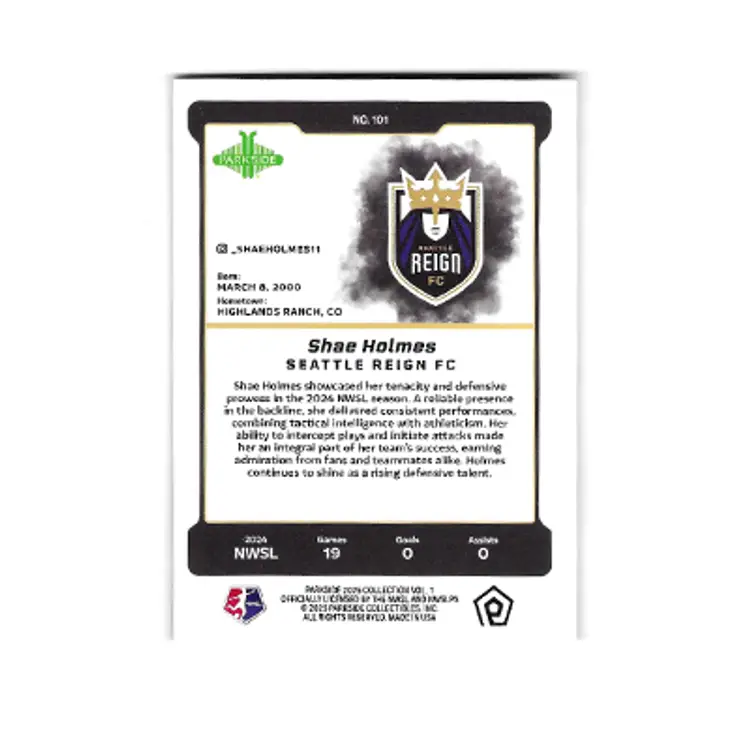 2025 Parkside NWSL Vol 1. Shae Holmes #101 Project Purple 1/5