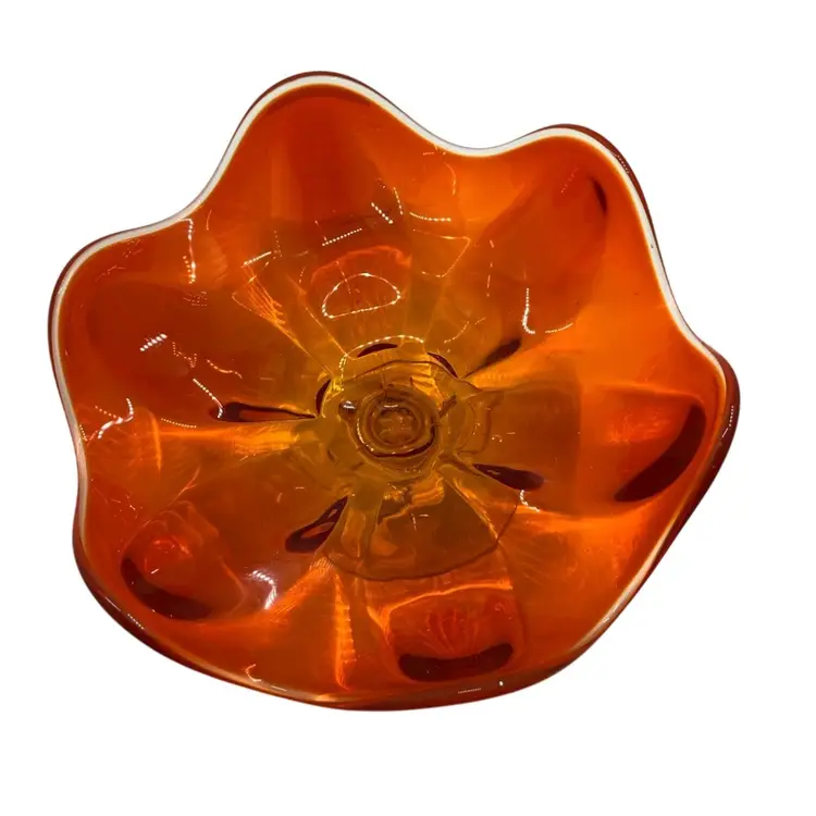Viking 6 Petal Compote Persimmon Orange 9.5" Pedestal Footed Art Glass Vtg