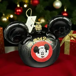Disney World 2012 Mickey Mouse Icon Blown Glass Ears Christmas Ornament With Tag
