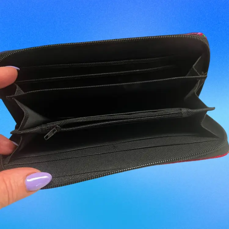 Wallet Colorful Embroidered Floral Hand Made In Mexico