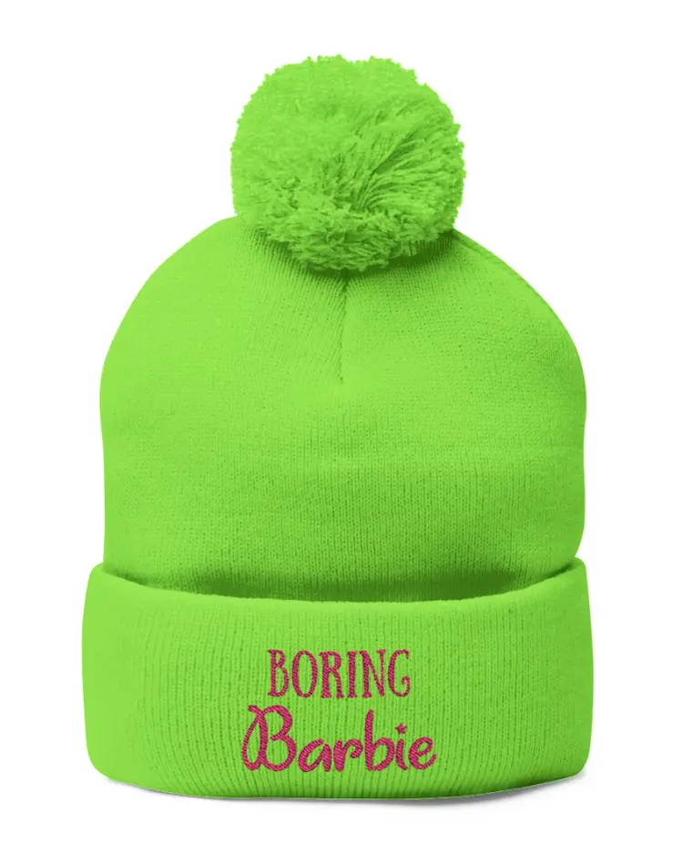Boring Barbie Knit Embroidered PomPom Hat