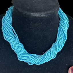 Multi- Strand  Aqua Blue Colored Seed Bead Necklace