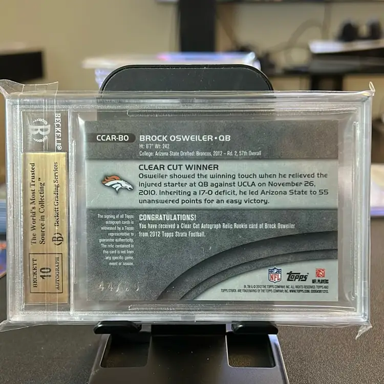 2012 Topps Strata Brock Osweiler Clear Cut Relic Autos /75 BGS 9.5 / 10 Auto