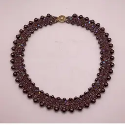 Purple Swarovski Crystal & Pearl Choker Necklace with Gold Filled Filagree Box Clasp Artisan Made 14”