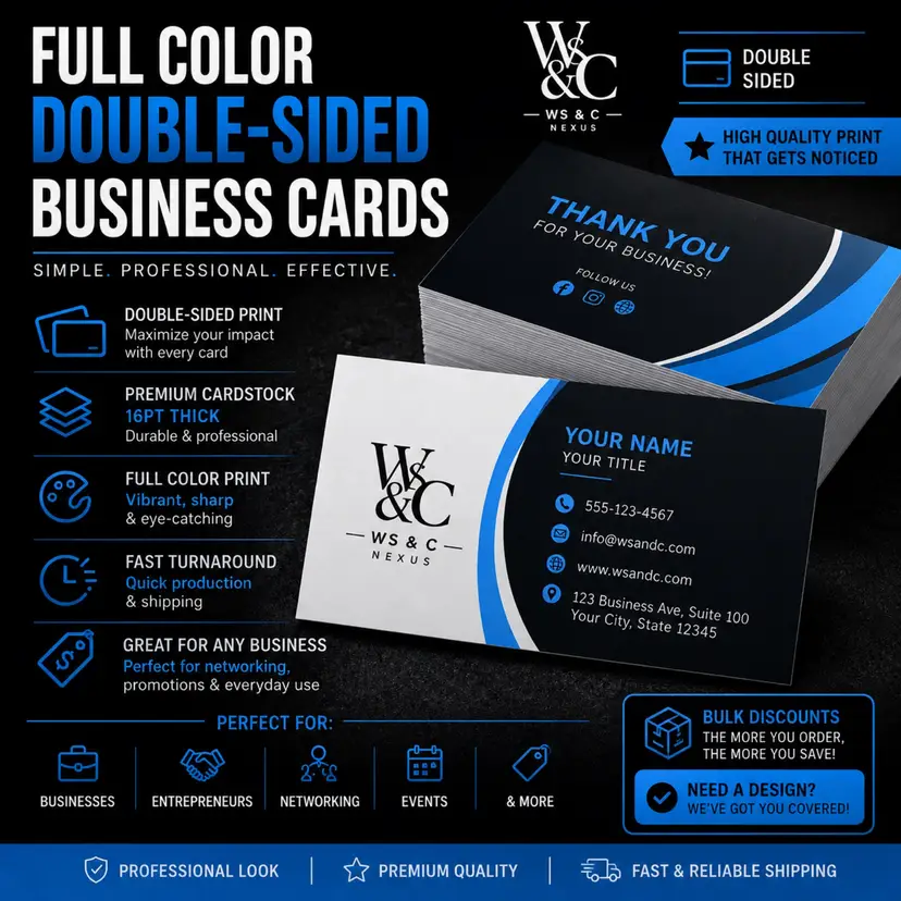 Custom Full Color Double-Sided Business Cards 3.5x2 Personalized Logo Cards WSandC
