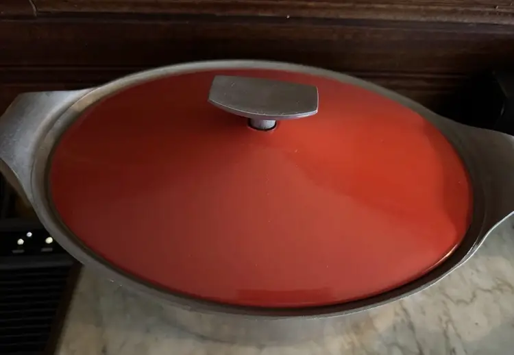 Vintage Griswold No 99 Aluminum Oval Roaster with Orange Enamel Lid-1960’s