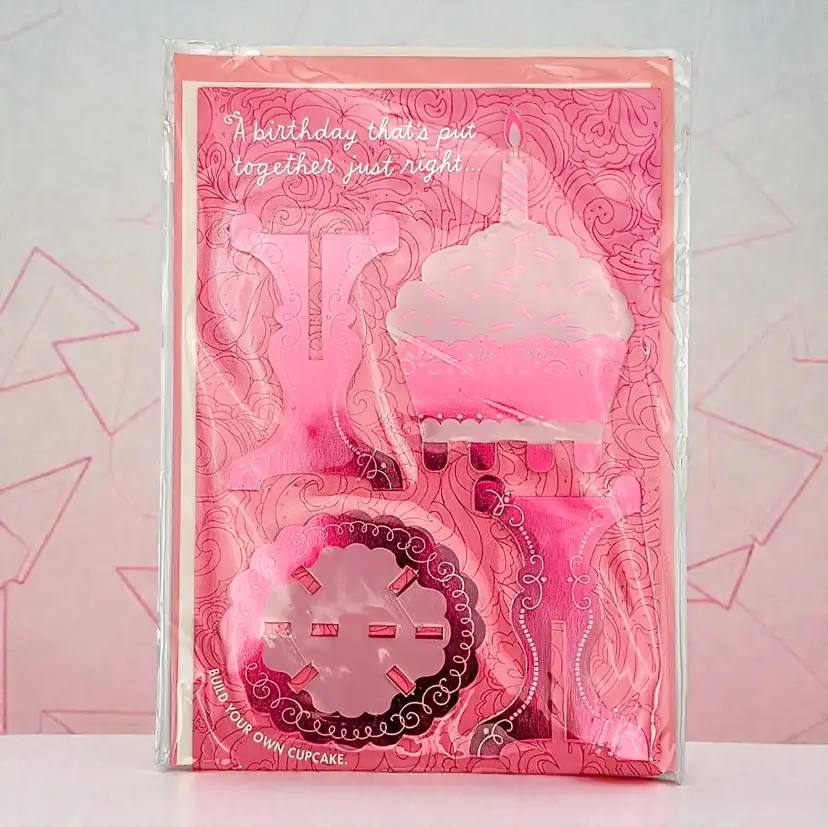 Hallmark Signature Birthday Card w Removable Thick Acrylic Cupcake & Stand