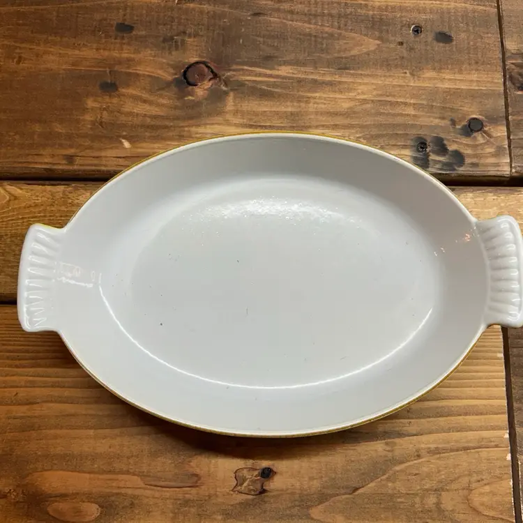VTG Dru Holland Yellow Enamel Cast Iron Oval Au Gratin Casserole Dish 4155-26 
