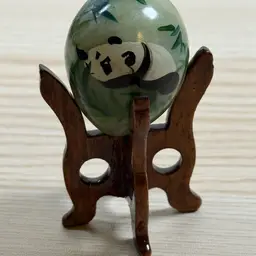 Jade Colored Green Stone with Hand Painted Panda with Stand