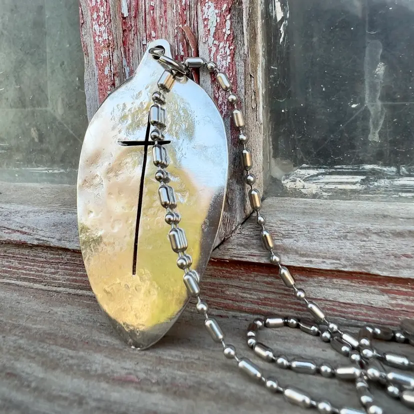 Spoon Bowl Cross Necklace or Keychain Silver Plate 2 1/2” x 1 3/8”