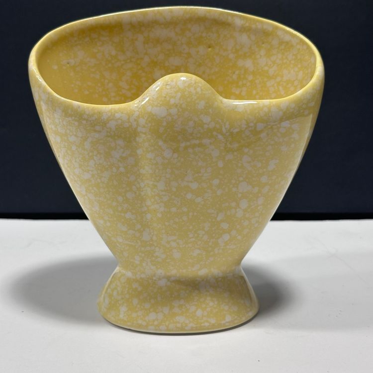 #1454 MCM, Yellow Sponge Painted Ceramic Vase, Hand Made,