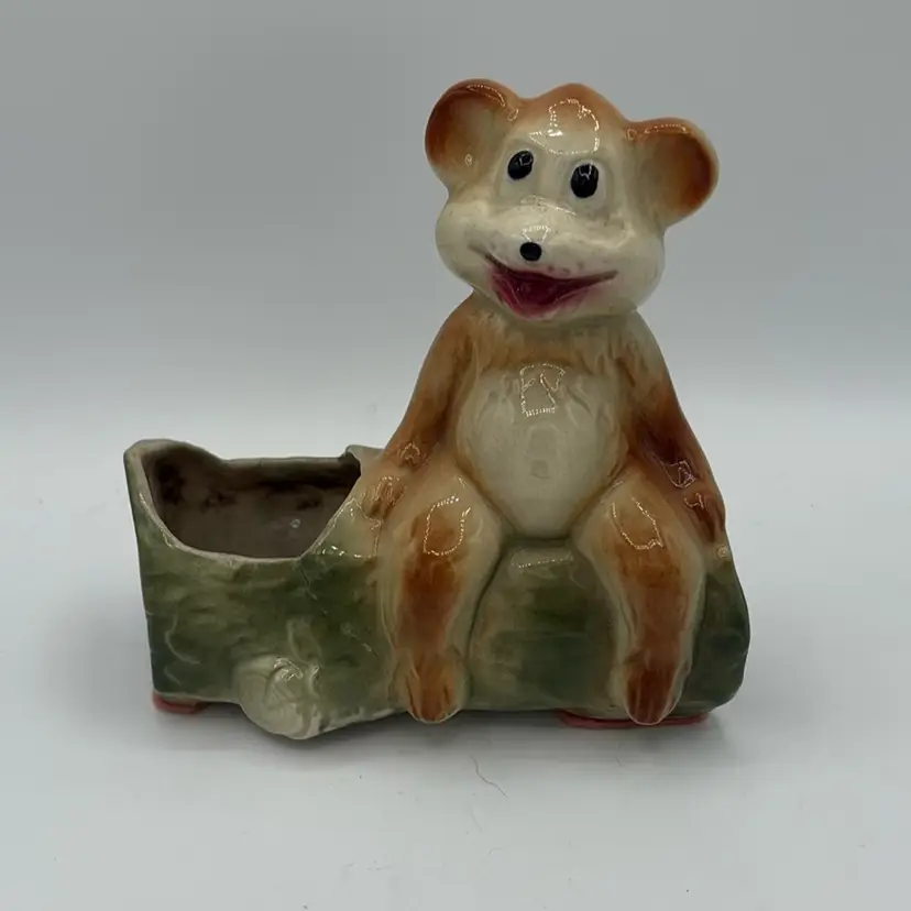 Antique Bear Planter. Hairline Cracks And Crazing