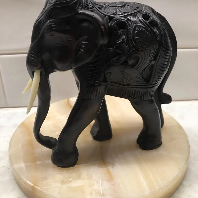 Intricately Carved Elephant With Tusks