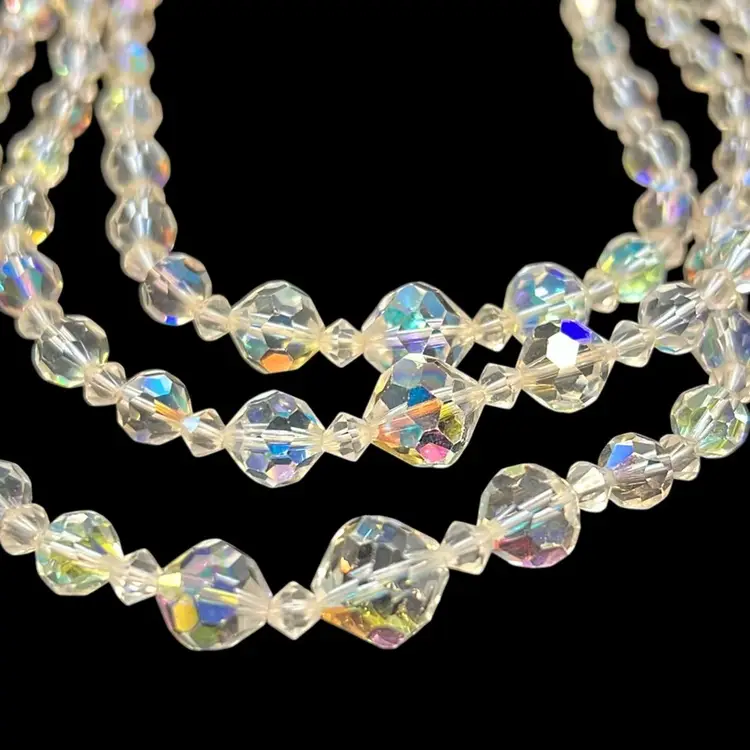 Multi 3-Strand AB Glass Vintage Necklace With Hook Fastener 16” But Adjustable