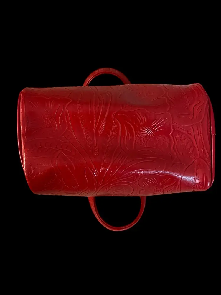 Red Embossed Oscar De La Renta Make Up Bag