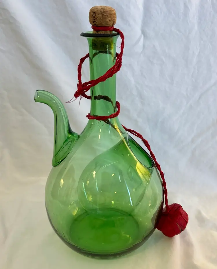 Large 1970’s Hand-blown Italian Green Glass Wine Decanter w/Ice Reservoir For Cooling.