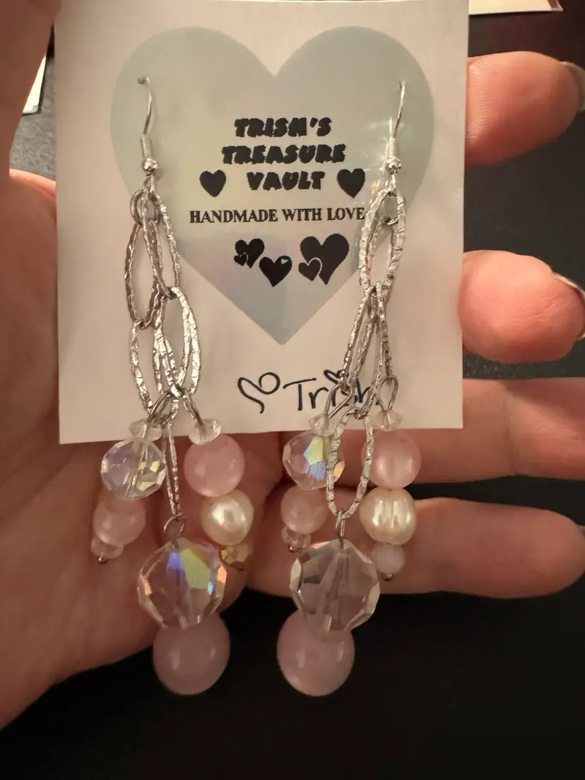 Handmade With Love Pink Genuine Pearl & Silver Tone Earrings