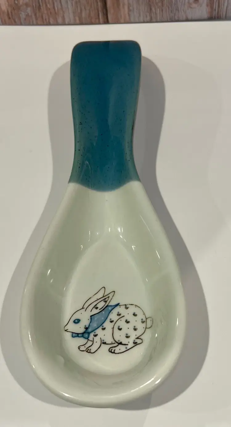 Pastel Blue and White Country Bunny Rabbit 9" Spoon Rest