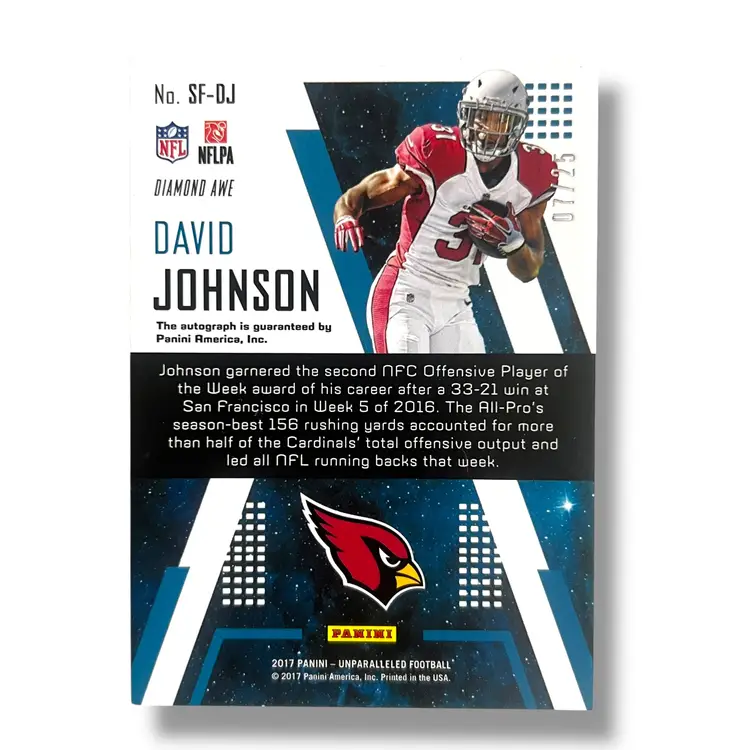 David Johnson 2017 Panini Unparalleled Star Factor Diamonds Awe Red Auto 07/25