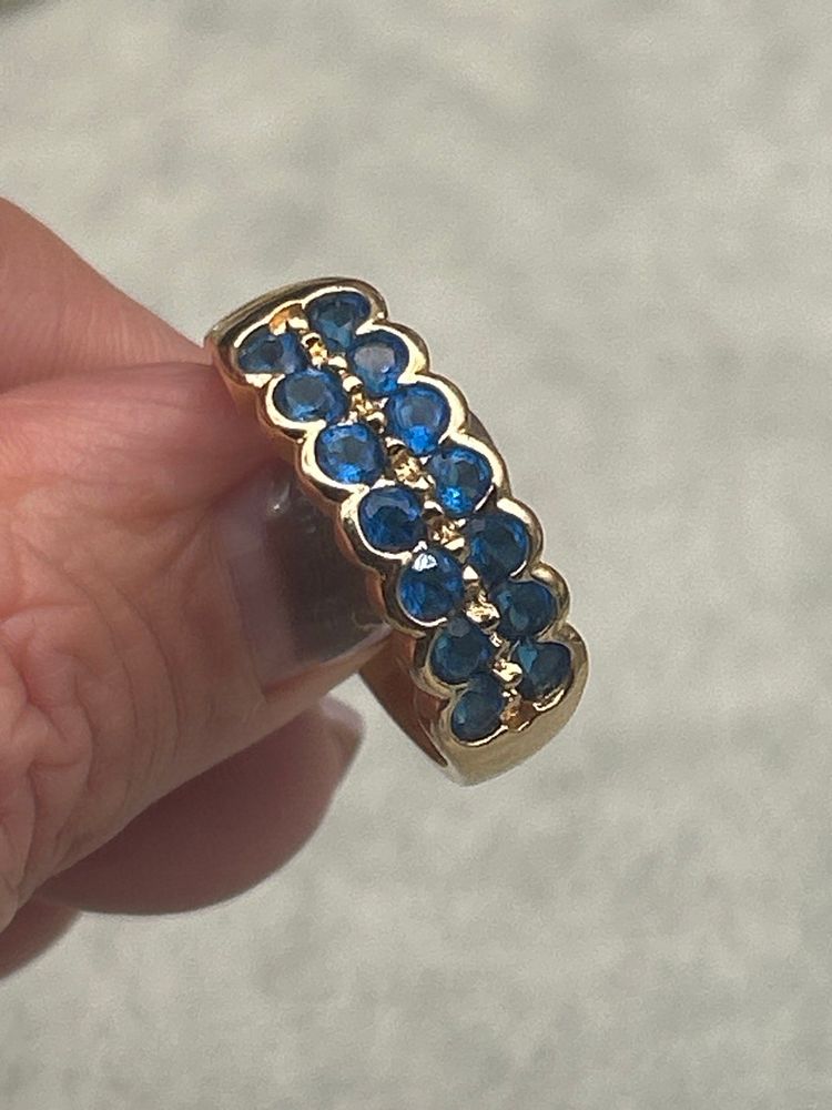#01 Gold Over Sterling Silver Blue CZ Band Ring Size 10¼ | Two Row Design | Marked 925  Marvelous Mashup