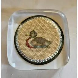 #01 - Vintage Needlepoint Duck Paperweight, 2.75" x 2.75"