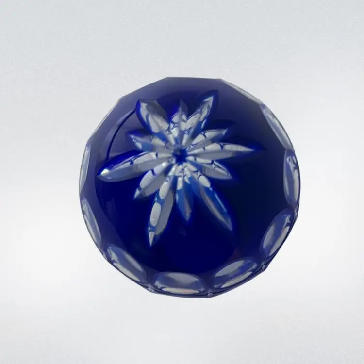 Vintage Bohemian Cobalt Blue Cut-to-Clear Crystal Egg