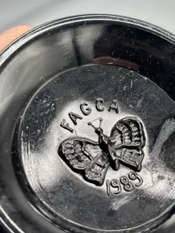 Fenton art glass black butterfly mug