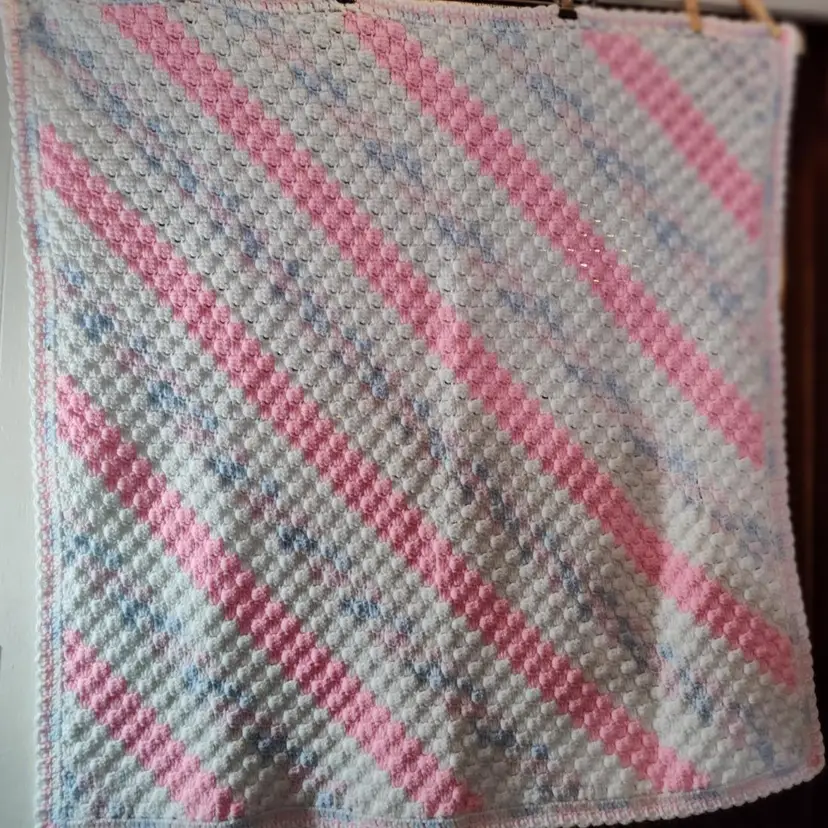 Crochet 36x36 Handmade Baby Blanket Diagonal Strip