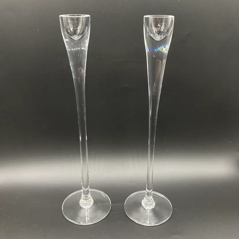 Pair Calvin Klein Tula Blown Glass Candlesticks Taper Candle Holders 12" H Poland