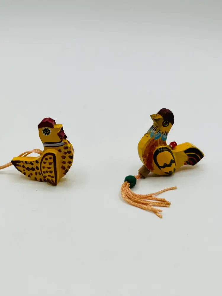 Vintage Wood 1 Bird and 1 Chicken Ornaments