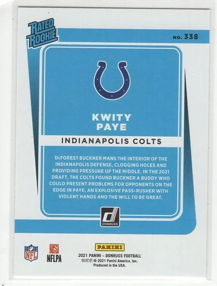 2021 Panini Donruss Kwitty Paye #338 Colts
