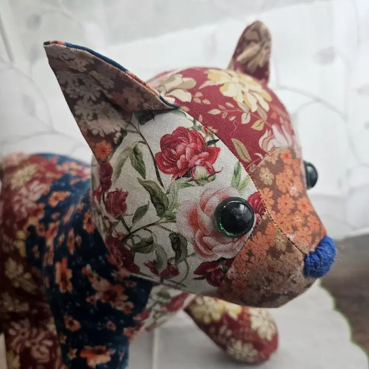 Fabric Cat Stuffed Doll Plush Colorful Floral Patchwork Cottagecore Vintage