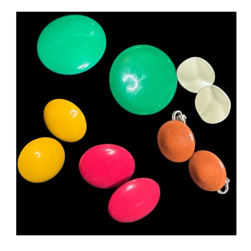 5 Pair Vintage Clip Enamel Button Style Earrings Lot