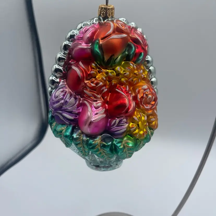 Christopher Radko Flower Basket Glass Ornament Spring Easter 1998 Ltd Ed 6"