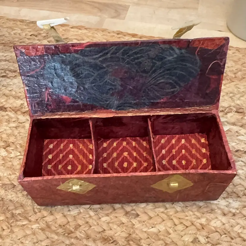 Vintage Handmade Paper Jewelry Box with Compartments