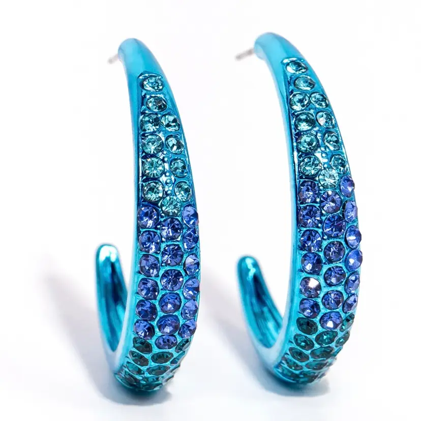 Ocean Blue Crystal Hoop Earrings