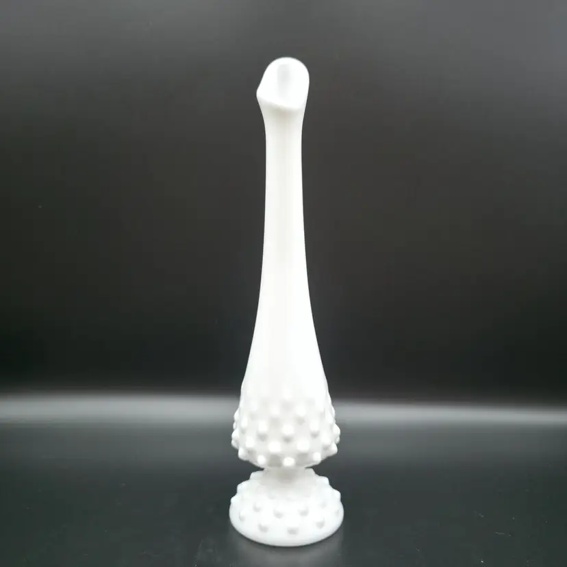 Vintage Fenton Hobnail Milk Glass Footed Swung Bud Vase
