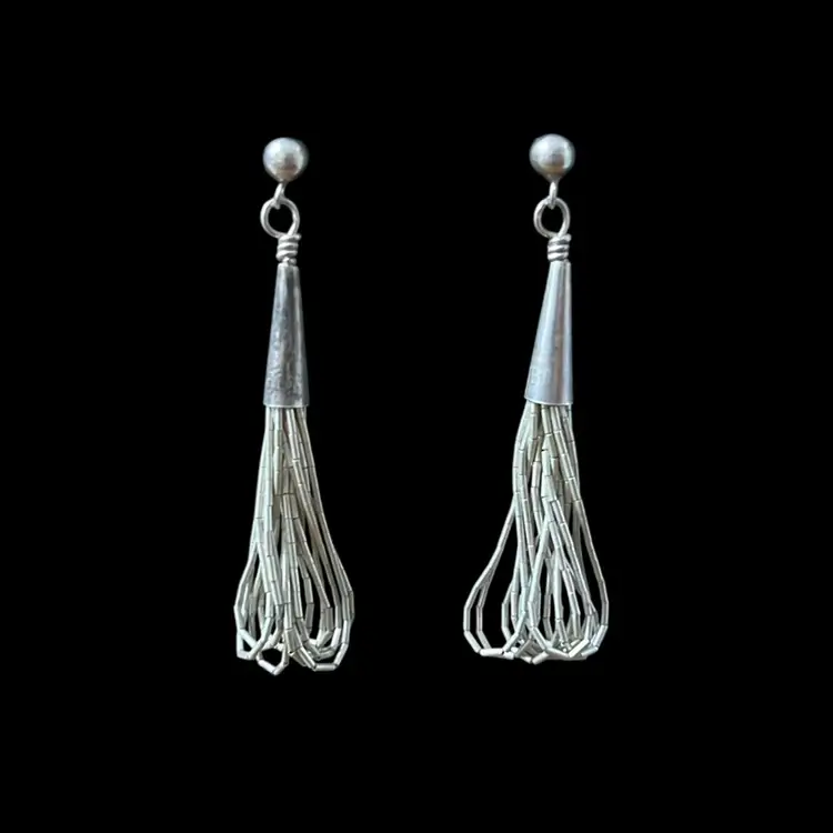 Vintage Native American Sterling Silver Liquid Multi-strand Dangle Earrings