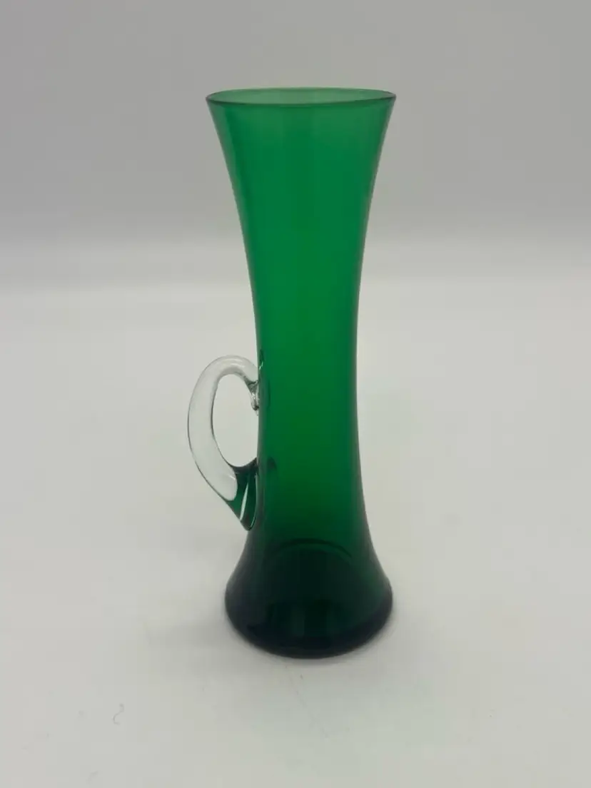 Vtg MCM Emerald Green Shot Shooter Cordial Liqueur Blown Glass Applied Handle