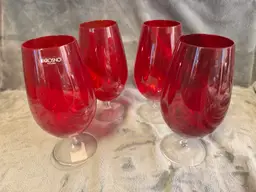 Set Of 4 Krosno Poland Crate & Barrel Ruby Red Stemmed Iced Tea Wine Glasses EUC