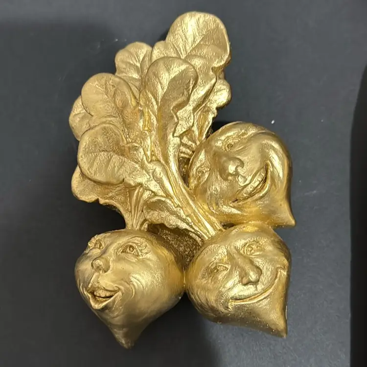 Four Piece Set Of Gold Vegetable Wall Hangings