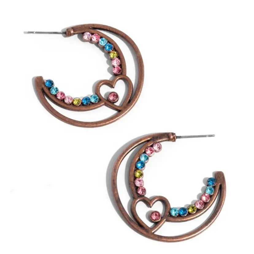 Rainbow Heart Crescent Earrings