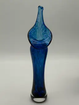 16. Blue Art Glass Jack In The Pulpit Vase Signed
