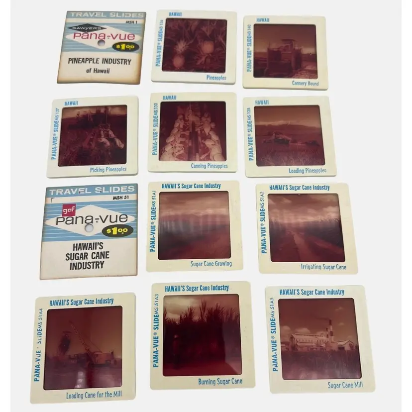Vintage Pineapple & Sugar Cane Industries GAF Pana-Vue Travel Slides Hawaii