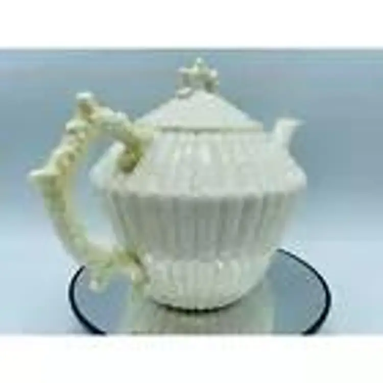 BELLEEK POTTERY (IRELAND) Limpet Yellow Teapot & Lid GREEN MARK (1946-1955)