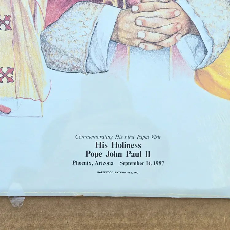 Poster Pope John Paul II 1987 Papal Phoenix Arizona Visit Tour 15×20¾" with Sticker