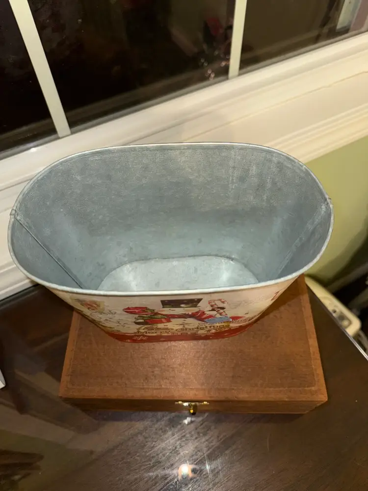 Festive Snowman galvanized tin/ Basket Winter Decor Christmas