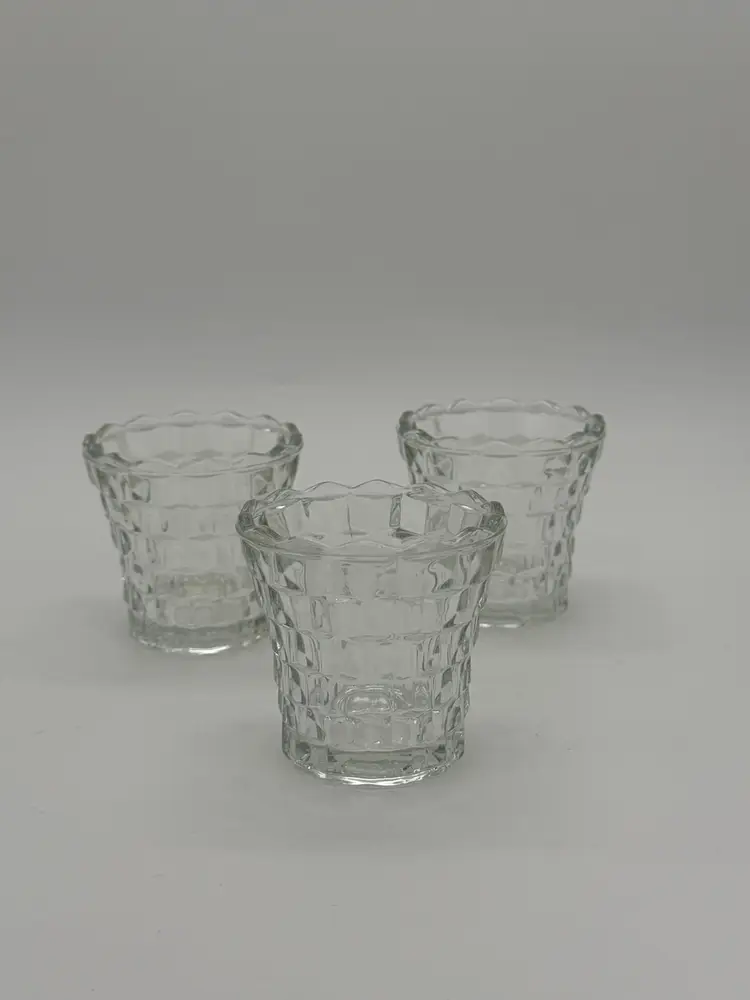 Set Of 3 Indiana Glass Votive Tea Light Candle Holders Vintage Clear Cubist